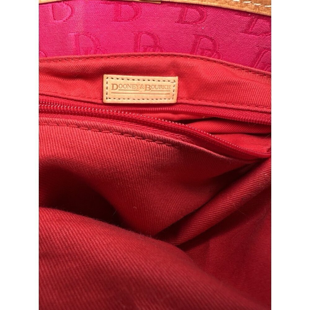 Dooney & Bourke Pink Signature Monogram Tan Leather Buckle Closure Handbag - Picture 9 of 14
